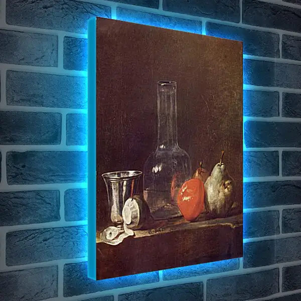 Лайтбокс световая панель - Still Life with Glass Flask and Fruit. Жан Батист Симеон Шарден
