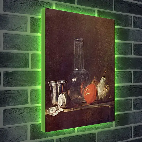 Лайтбокс световая панель - Still Life with Glass Flask and Fruit. Жан Батист Симеон Шарден
