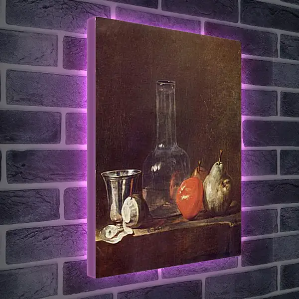 Лайтбокс световая панель - Still Life with Glass Flask and Fruit. Жан Батист Симеон Шарден