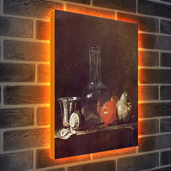 Лайтбокс световая панель - Still Life with Glass Flask and Fruit. Жан Батист Симеон Шарден
