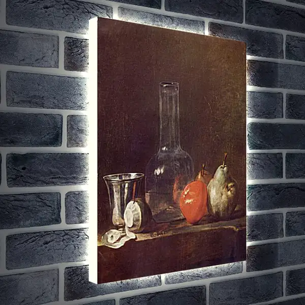 Лайтбокс световая панель - Still Life with Glass Flask and Fruit. Жан Батист Симеон Шарден