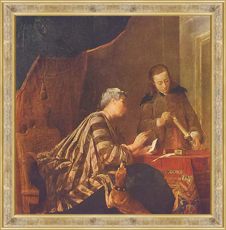 Картина в раме - Lady Sealing a Letter. Жан Батист Симеон Шарден
