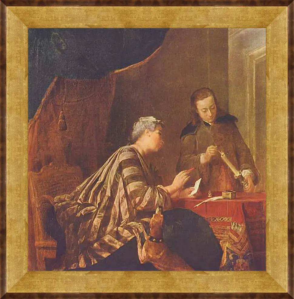Картина в раме - Lady Sealing a Letter. Жан Батист Симеон Шарден