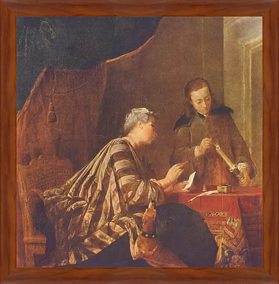 Картина в раме - Lady Sealing a Letter. Жан Батист Симеон Шарден