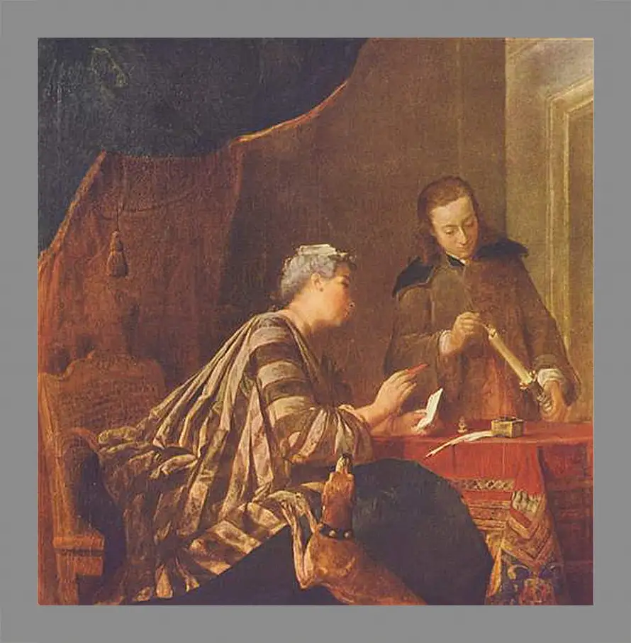 Картина в раме - Lady Sealing a Letter. Жан Батист Симеон Шарден