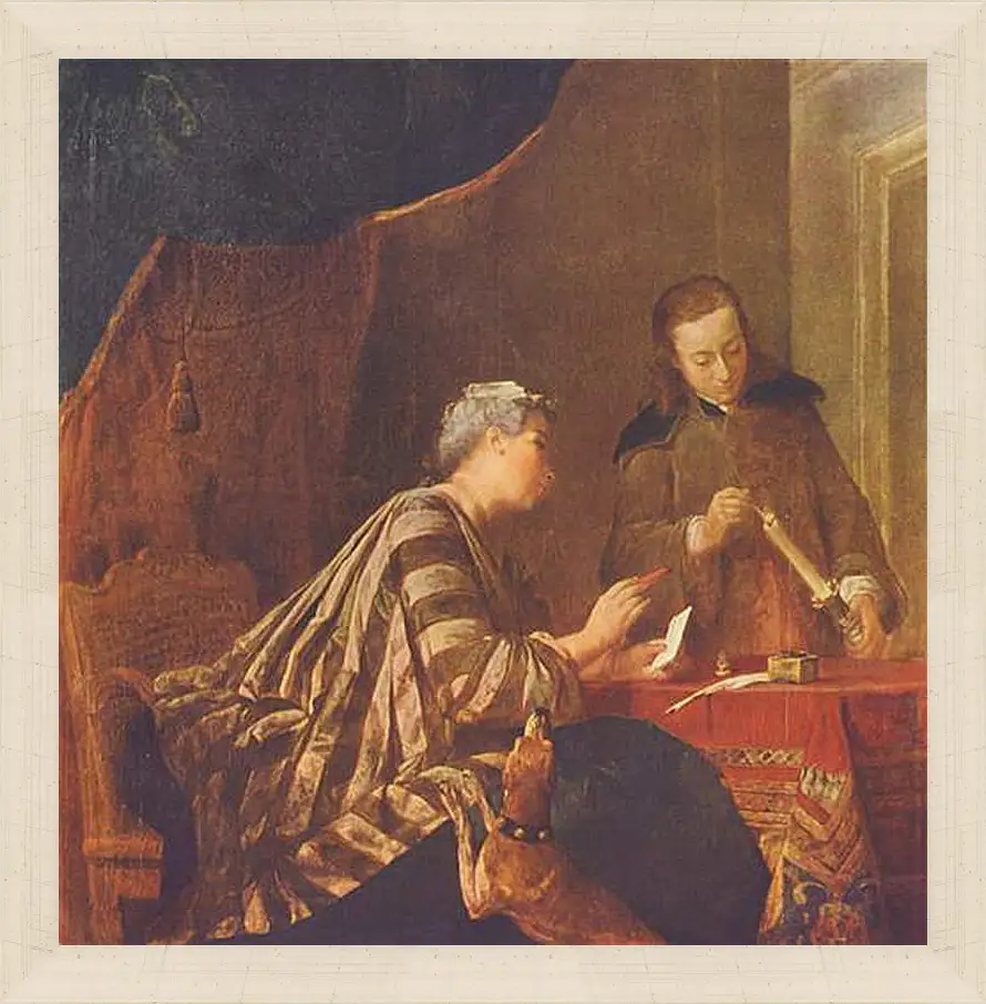 Картина в раме - Lady Sealing a Letter. Жан Батист Симеон Шарден