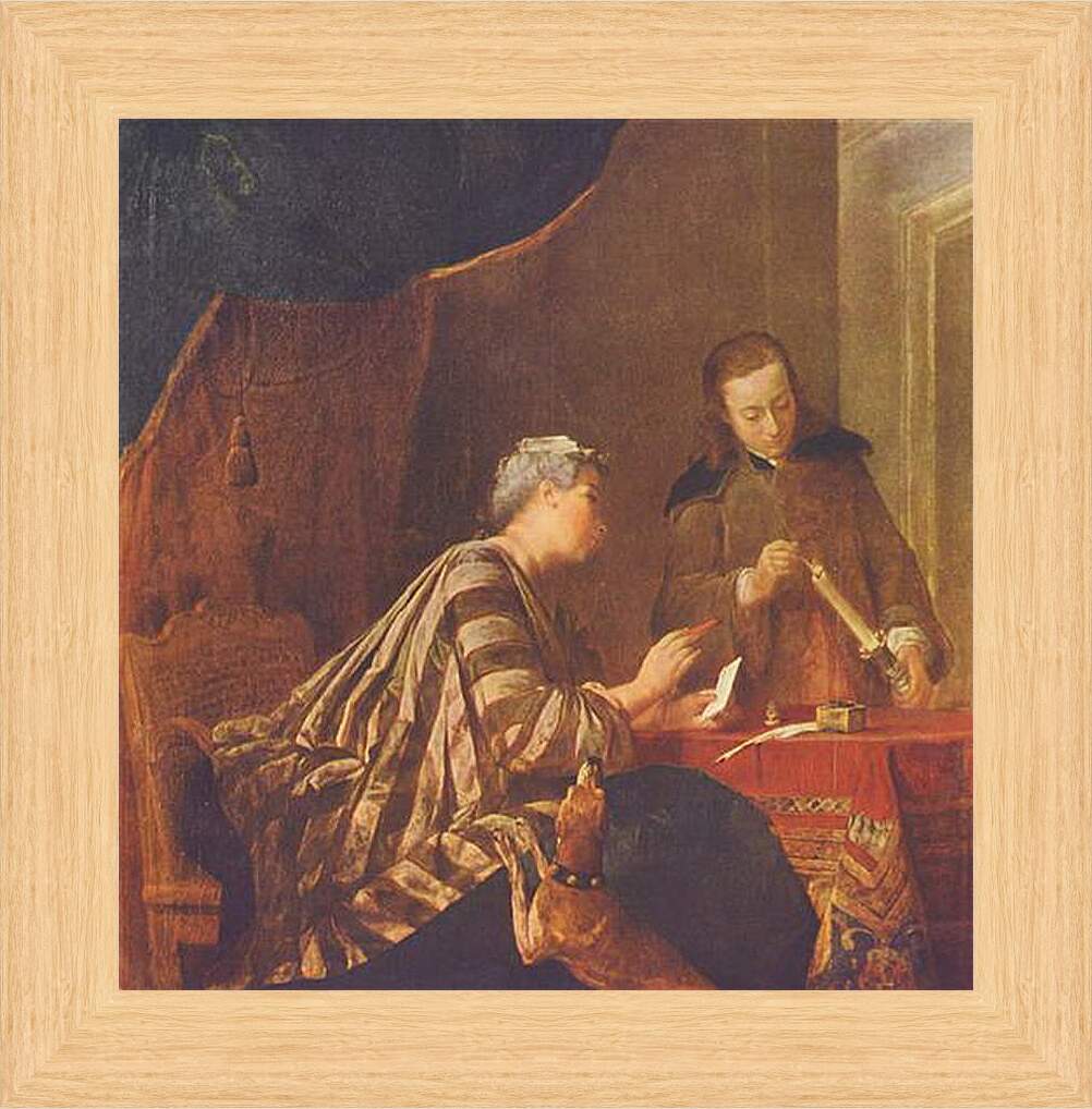 Картина в раме - Lady Sealing a Letter. Жан Батист Симеон Шарден