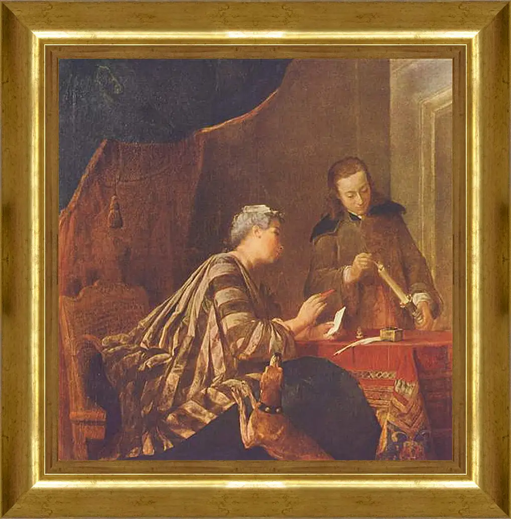 Картина в раме - Lady Sealing a Letter. Жан Батист Симеон Шарден
