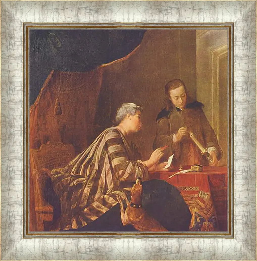 Картина в раме - Lady Sealing a Letter. Жан Батист Симеон Шарден
