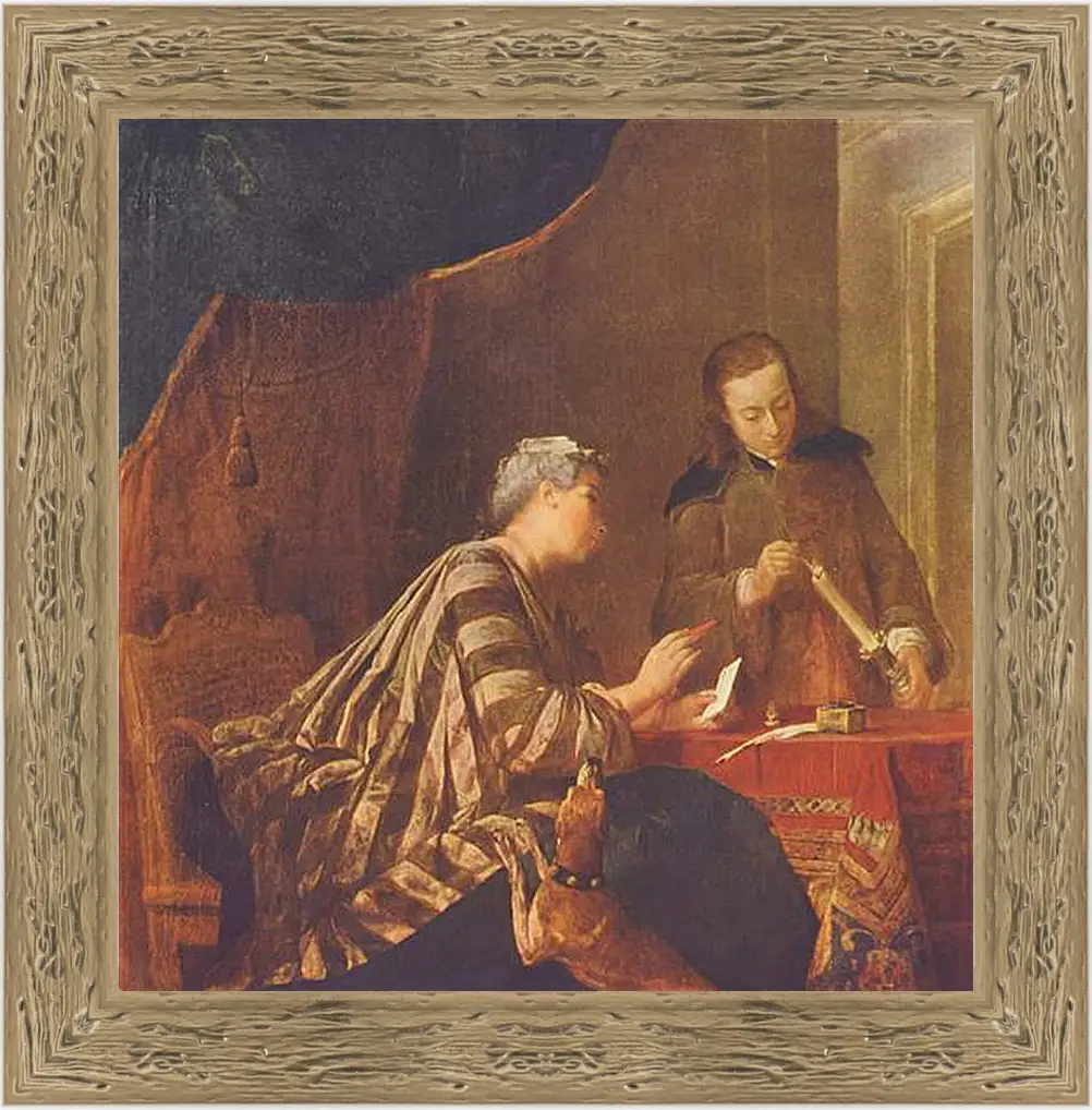 Картина в раме - Lady Sealing a Letter. Жан Батист Симеон Шарден