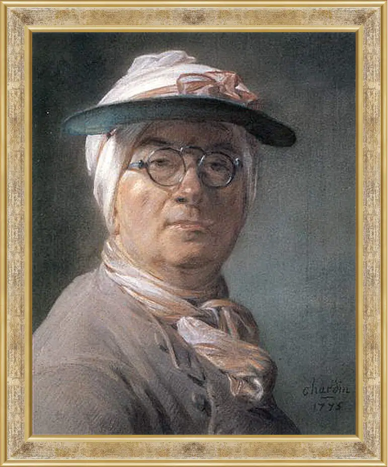 Картина в раме - Self-Portrait Wearing Glasses. Жан Батист Симеон Шарден
