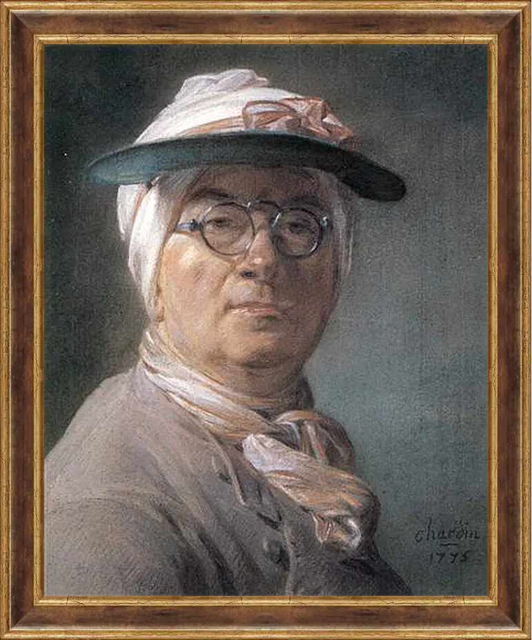 Картина в раме - Self-Portrait Wearing Glasses. Жан Батист Симеон Шарден
