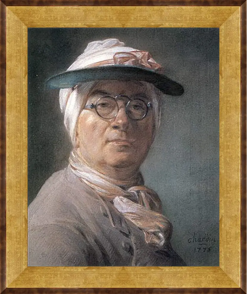 Картина в раме - Self-Portrait Wearing Glasses. Жан Батист Симеон Шарден
