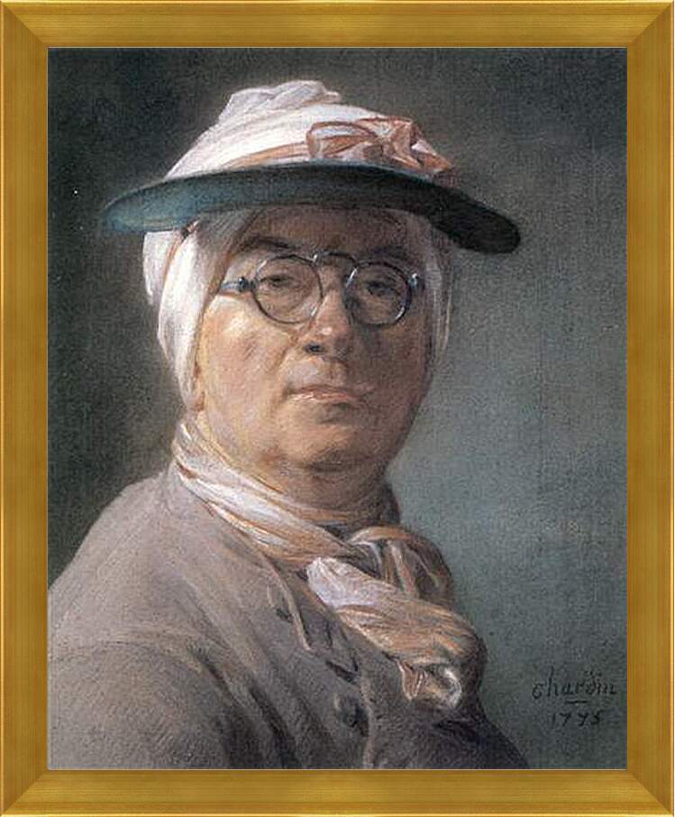Картина в раме - Self-Portrait Wearing Glasses. Жан Батист Симеон Шарден
