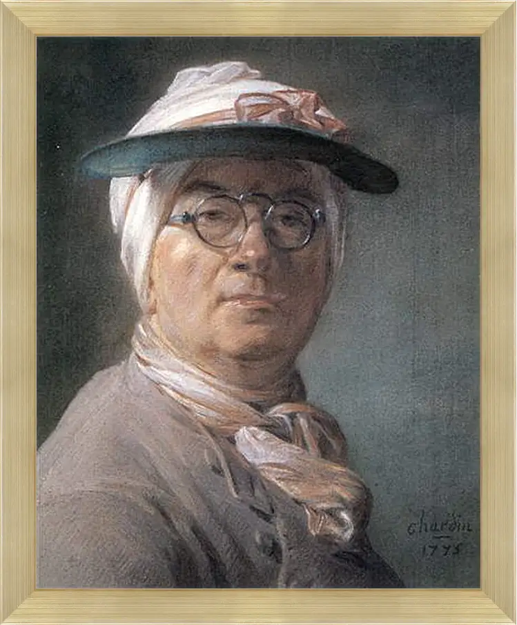 Картина в раме - Self-Portrait Wearing Glasses. Жан Батист Симеон Шарден