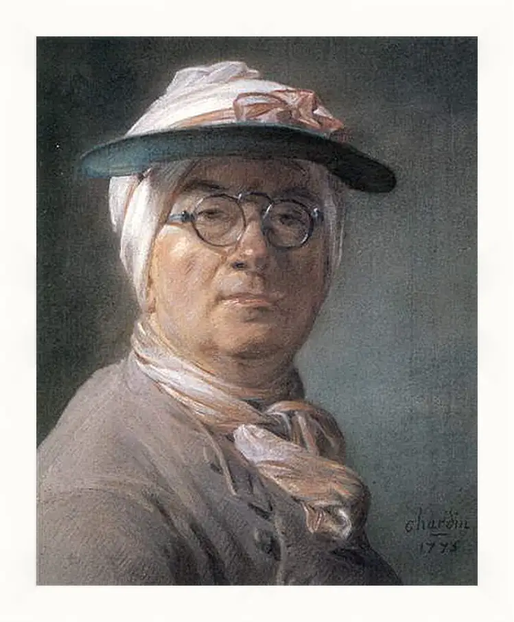 Картина в раме - Self-Portrait Wearing Glasses. Жан Батист Симеон Шарден
