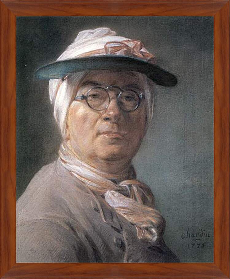 Картина в раме - Self-Portrait Wearing Glasses. Жан Батист Симеон Шарден
