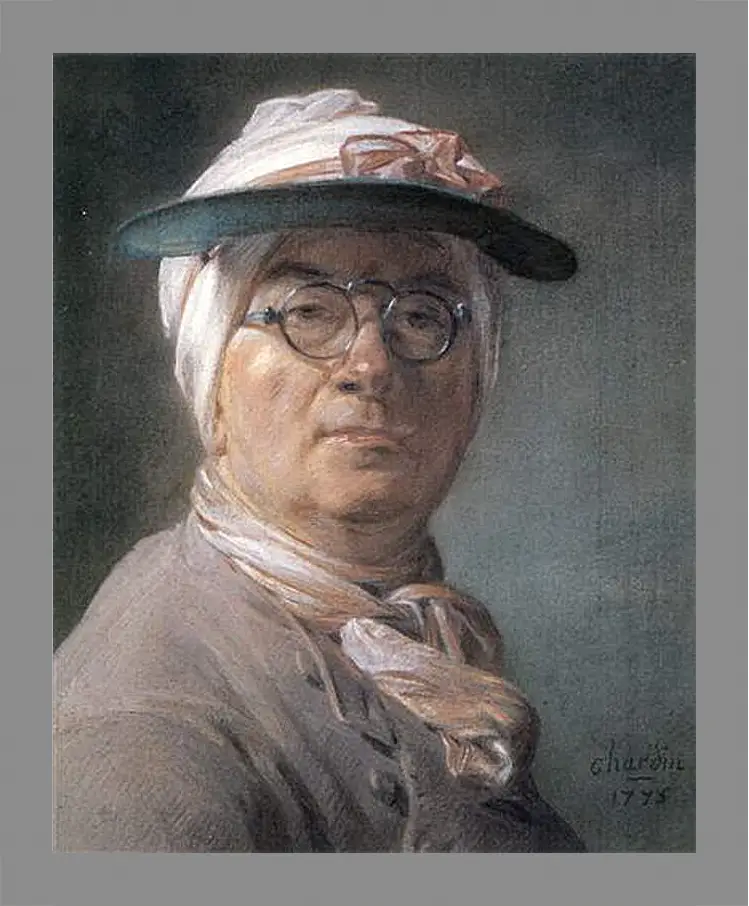 Картина в раме - Self-Portrait Wearing Glasses. Жан Батист Симеон Шарден