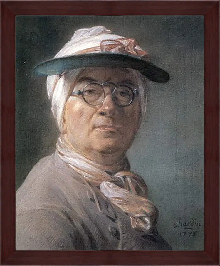 Картина в раме - Self-Portrait Wearing Glasses. Жан Батист Симеон Шарден
