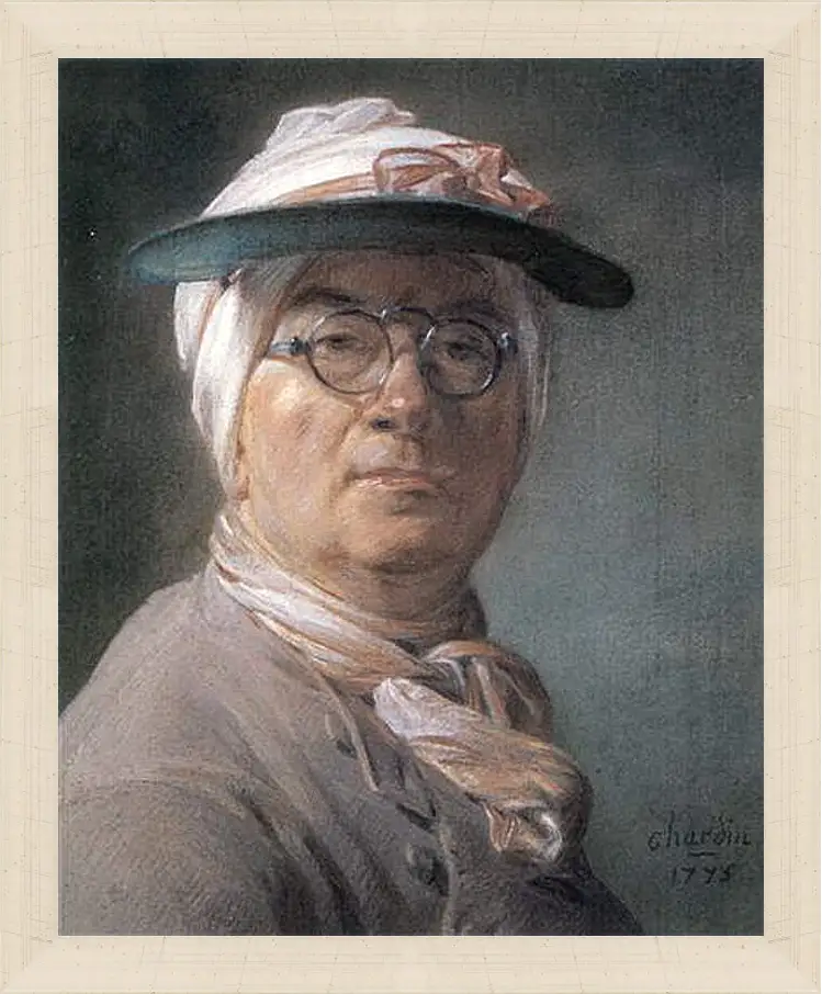 Картина в раме - Self-Portrait Wearing Glasses. Жан Батист Симеон Шарден