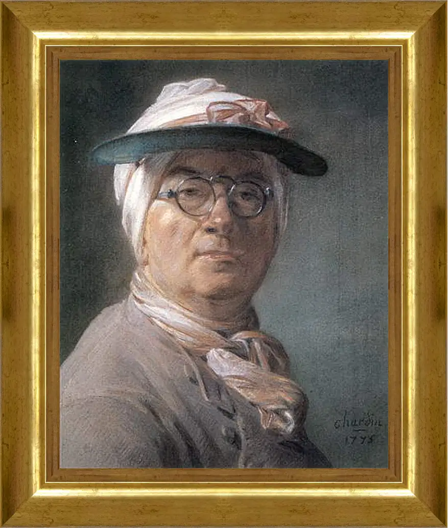 Картина в раме - Self-Portrait Wearing Glasses. Жан Батист Симеон Шарден