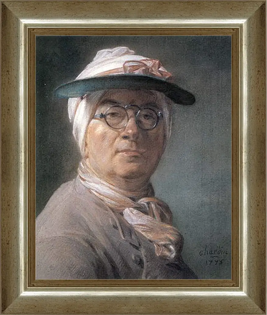 Картина в раме - Self-Portrait Wearing Glasses. Жан Батист Симеон Шарден
