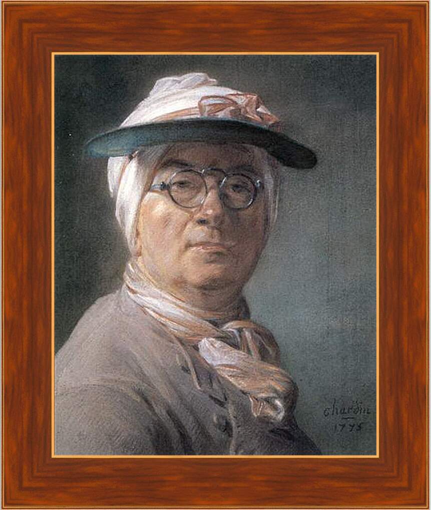 Картина в раме - Self-Portrait Wearing Glasses. Жан Батист Симеон Шарден