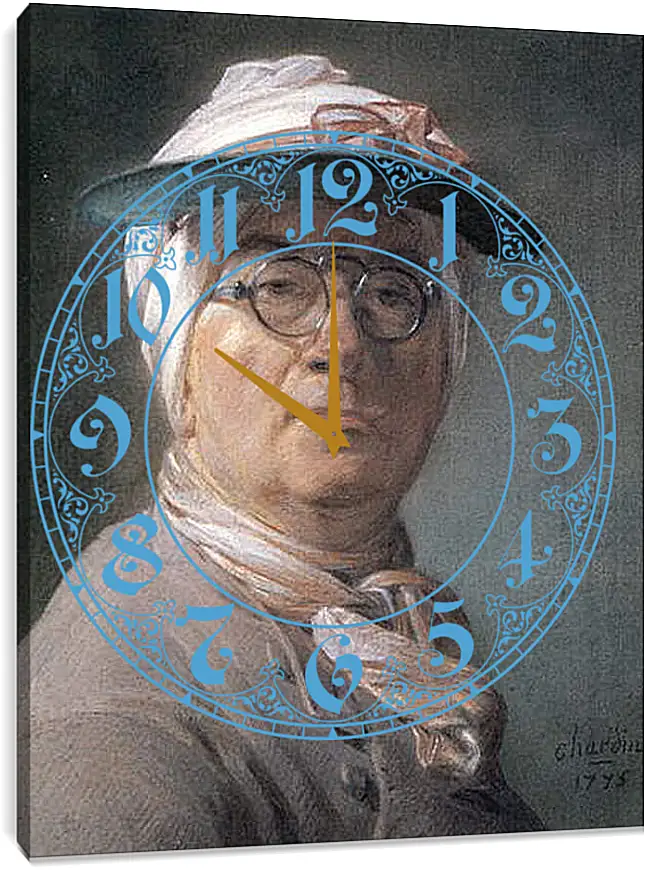 Часы картина - Self-Portrait Wearing Glasses. Жан Батист Симеон Шарден