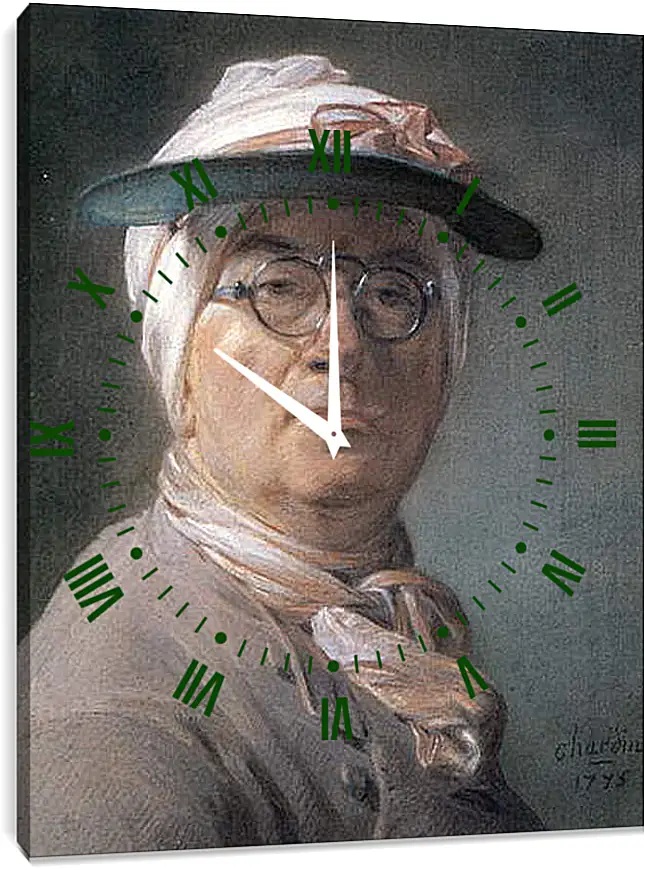 Часы картина - Self-Portrait Wearing Glasses. Жан Батист Симеон Шарден