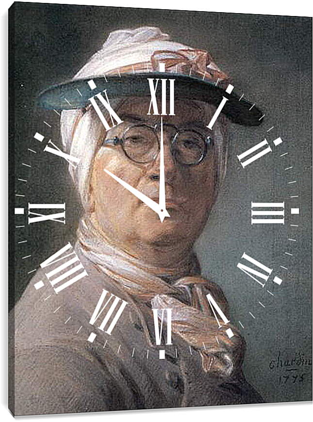 Часы картина - Self-Portrait Wearing Glasses. Жан Батист Симеон Шарден
