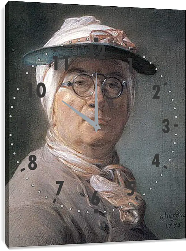 Часы картина - Self-Portrait Wearing Glasses. Жан Батист Симеон Шарден