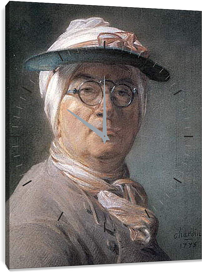 Часы картина - Self-Portrait Wearing Glasses. Жан Батист Симеон Шарден
