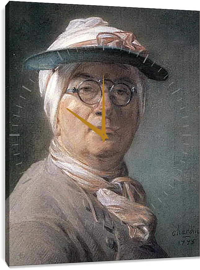 Часы картина - Self-Portrait Wearing Glasses. Жан Батист Симеон Шарден