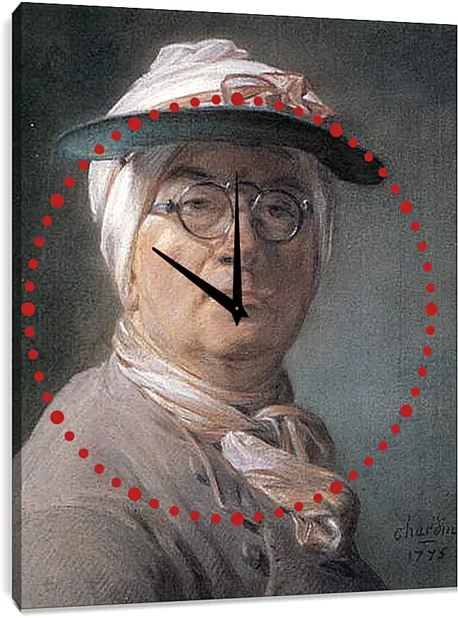 Часы картина - Self-Portrait Wearing Glasses. Жан Батист Симеон Шарден