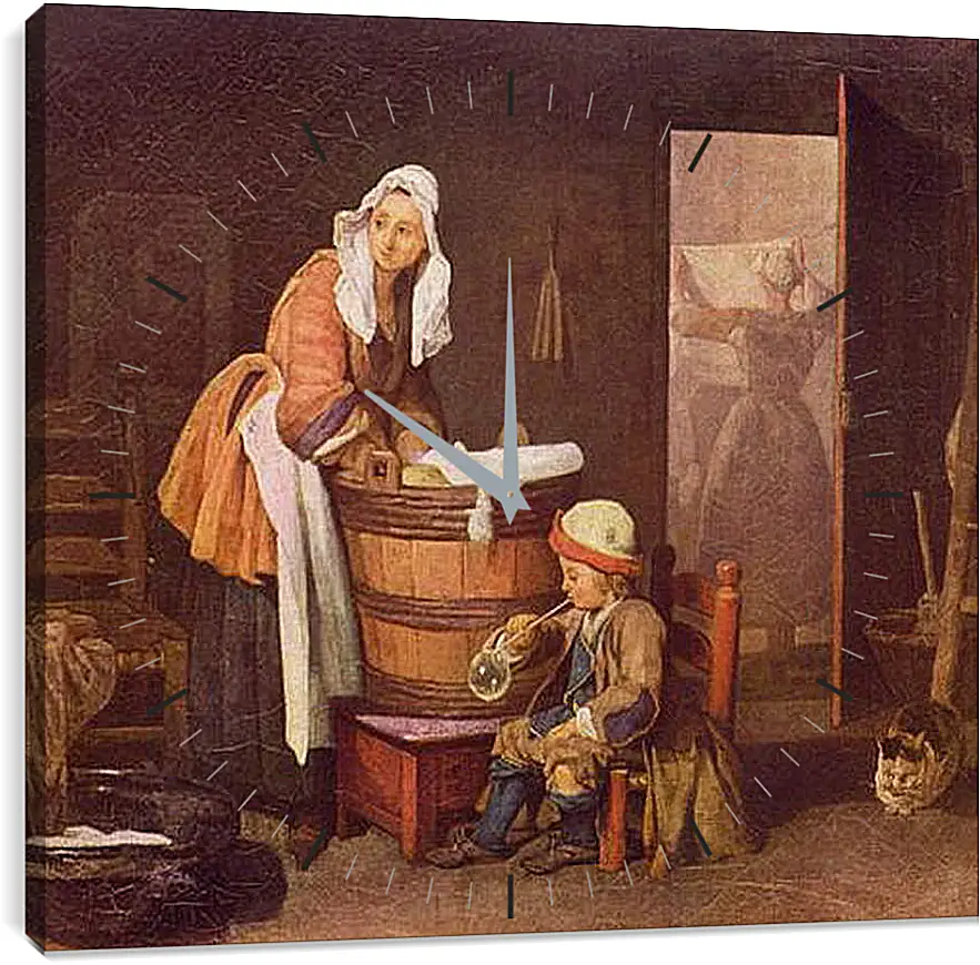 Часы картина - La lavandera. Жан Батист Симеон Шарден