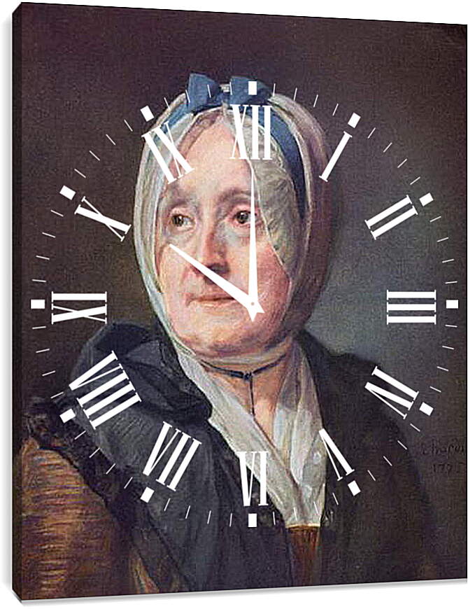 Часы картина - Portrat der Frau Chardin. Жан Батист Симеон Шарден
