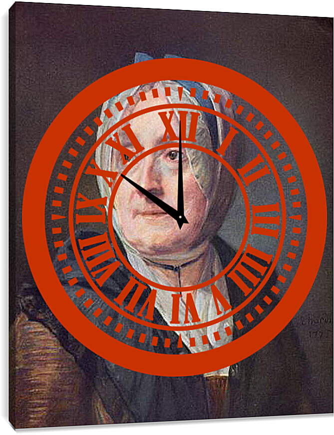 Часы картина - Portrat der Frau Chardin. Жан Батист Симеон Шарден
