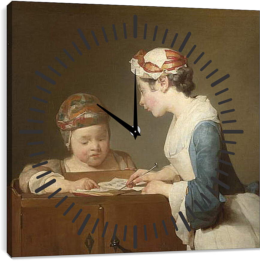 Часы картина - The Young Schoolmistress. Жан Батист Симеон Шарден
