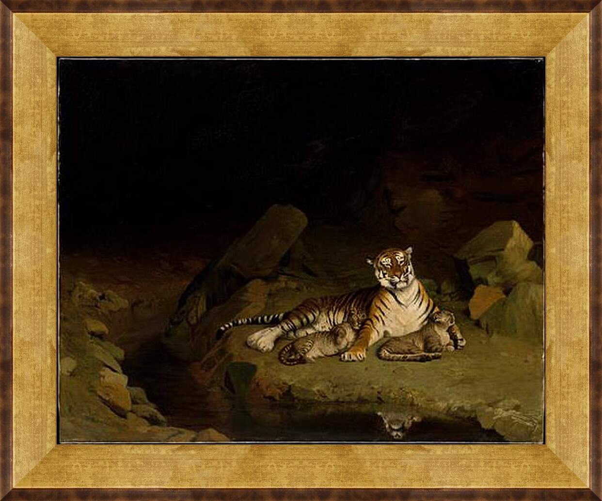 Картина в раме - Tiger and Cubs - Тигр и детеныши. Жан-Леон Жером
