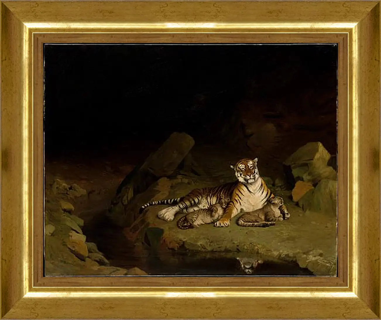 Картина в раме - Tiger and Cubs - Тигр и детеныши. Жан-Леон Жером
