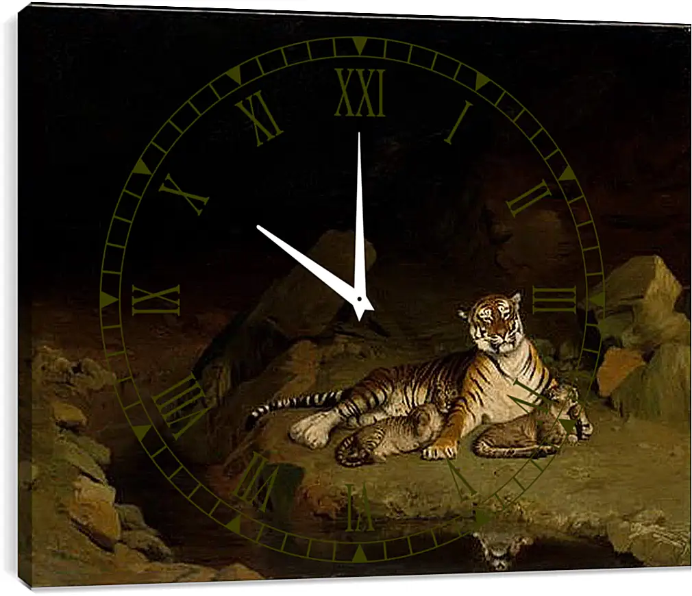 Часы картина - Tiger and Cubs - Тигр и детеныши. Жан-Леон Жером