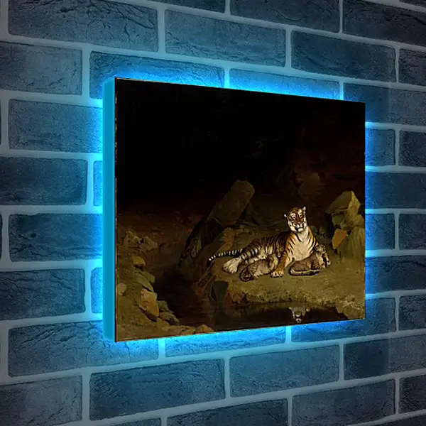 Лайтбокс световая панель - Tiger and Cubs - Тигр и детеныши. Жан-Леон Жером