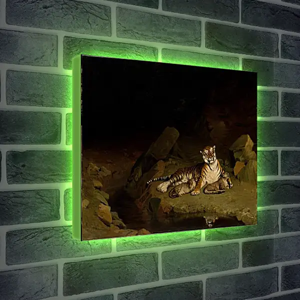 Лайтбокс световая панель - Tiger and Cubs - Тигр и детеныши. Жан-Леон Жером