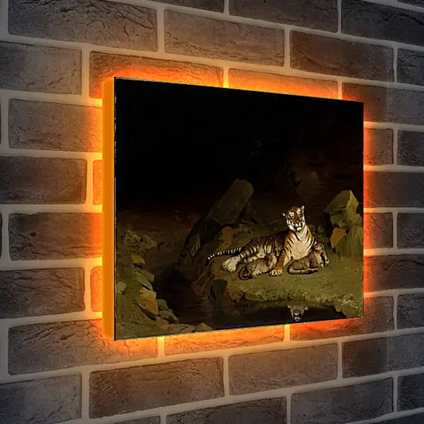 Лайтбокс световая панель - Tiger and Cubs - Тигр и детеныши. Жан-Леон Жером