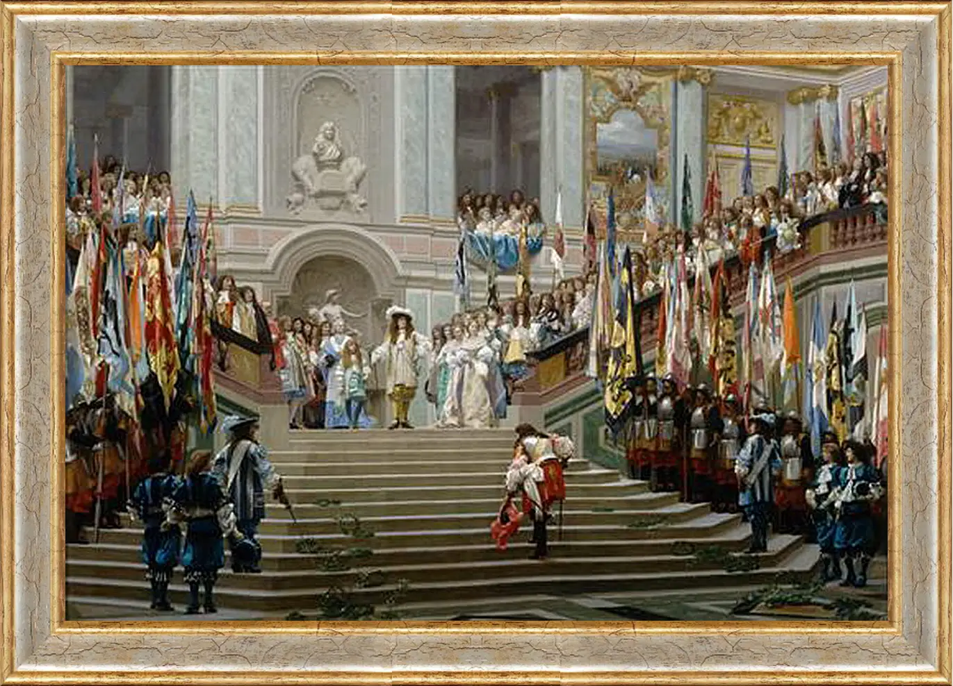 Картина в раме - Прием принца Конде Людовиком XIV в Версале в 1674 году. Жан-Леон Жером
