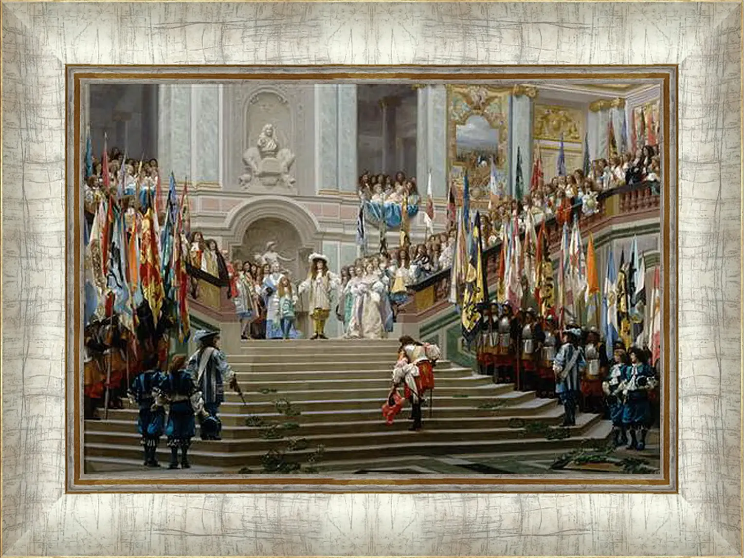 Картина в раме - Прием принца Конде Людовиком XIV в Версале в 1674 году. Жан-Леон Жером