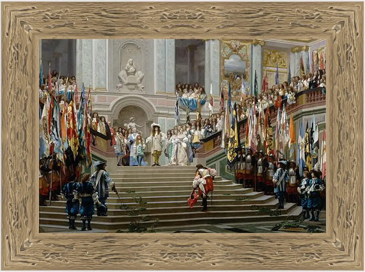 Картина в раме - Прием принца Конде Людовиком XIV в Версале в 1674 году. Жан-Леон Жером