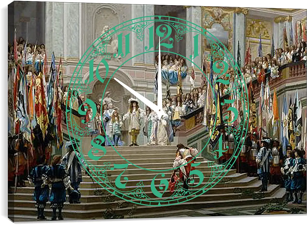 Часы картина - Прием принца Конде Людовиком XIV в Версале в 1674 году. Жан-Леон Жером