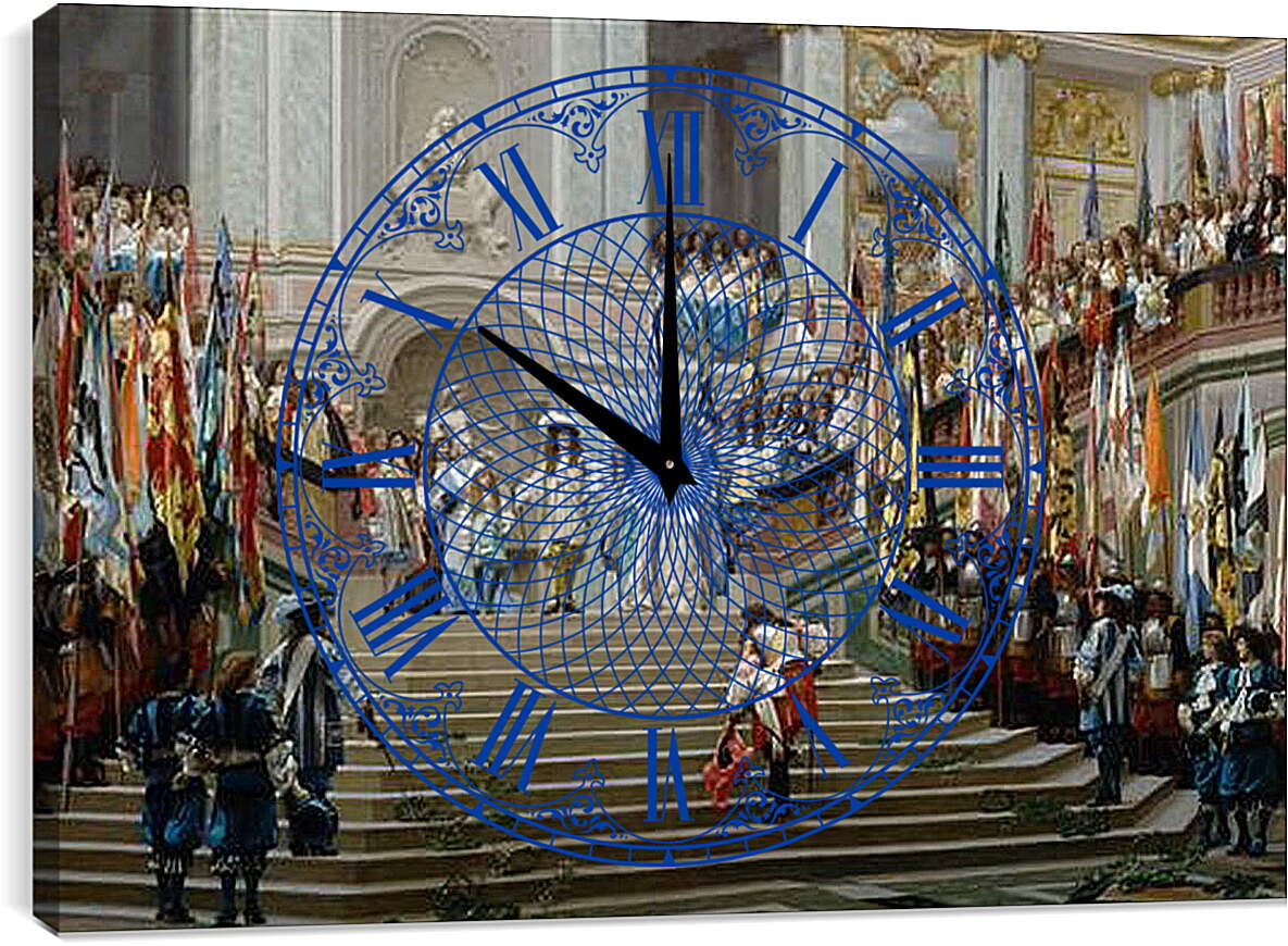 Часы картина - Прием принца Конде Людовиком XIV в Версале в 1674 году. Жан-Леон Жером
