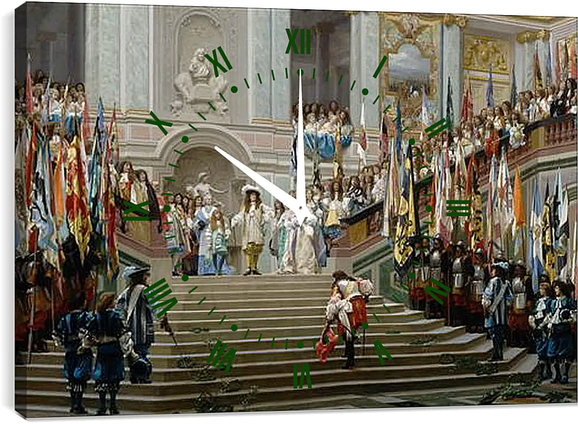 Часы картина - Прием принца Конде Людовиком XIV в Версале в 1674 году. Жан-Леон Жером